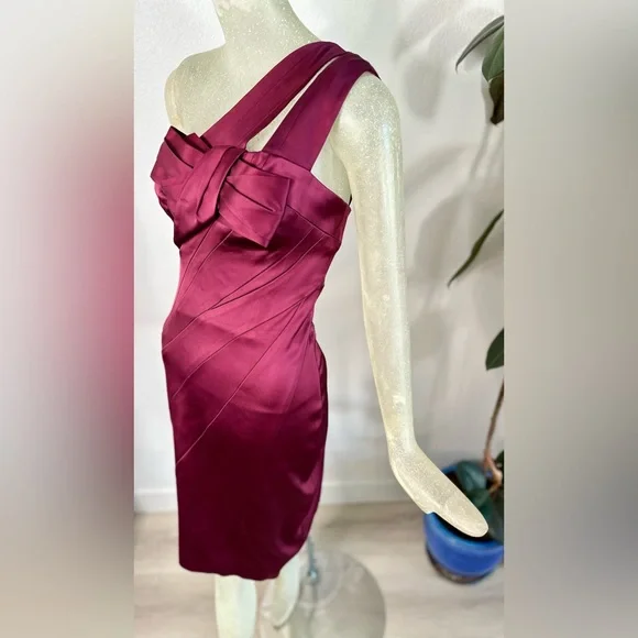 Karen Millen | Dresses | Karen Millen Burgundy Cocktail Origami One  Shoulder Mini Dress Size 6 | Poshmark